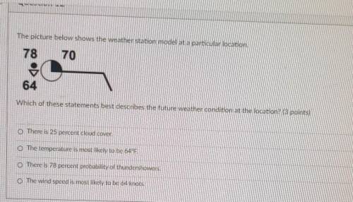 The picture below shows the weather station model at a particular location. 78 70 64 Which of these