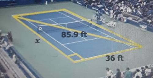 What is the approximate measure of the length of the tennis court, x?

A. 49.9 ftB. 72.0 ftC. 93.1