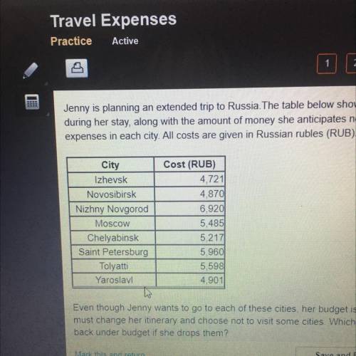 3

Jenny is planning an extended trip to Russia. The table below shows a list of cities which she