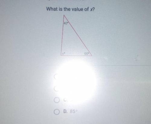 What is the value of x? A. 75° B. 1050 C. 95° D. 859​