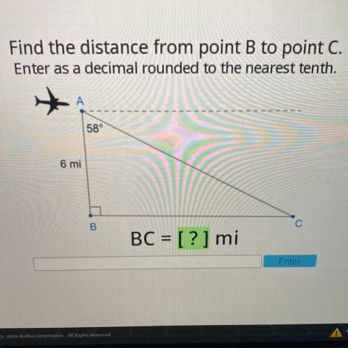 Find the distance from point B to point C.

Enter as a decimal rounded to the nearest tenth.
A
58°
