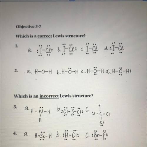 PLEASE I NEED HELP, it’s showing which Lewis structure is correct and incorrect please help me out