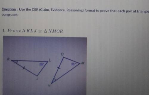 Directions: Use the CER (claim, evidence, reasoninh) format to prove that each pair of triangles is