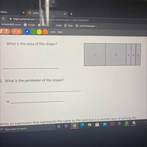 1.

What is the area of the shape?
12
x2
xxx
2. What is the perimeter of the shape?
or