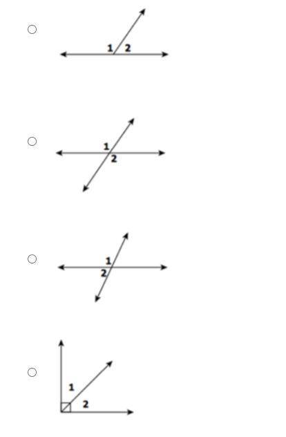 In which diagram do <1 and <2 appear to be vertical angles?