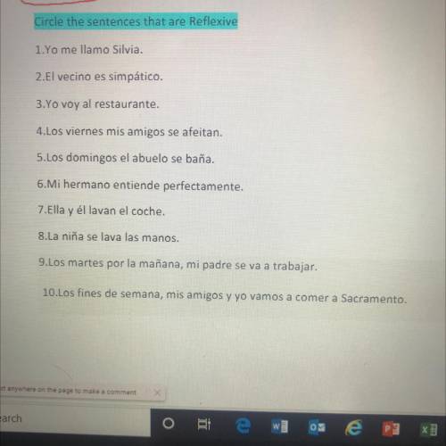 Spanish please help 
Circle the sentences that are Reflexive