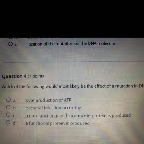Which of the following would most likely be the effect of a mutation in DNA?