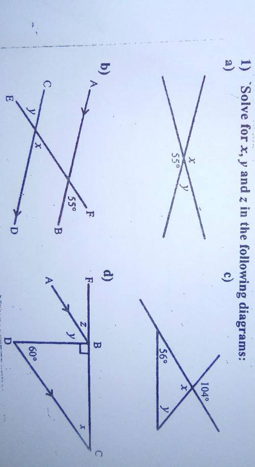 Solve for x,y and z in the following diagrams​