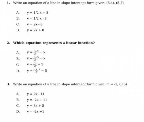 Need help with these 3 math questions pls help me.