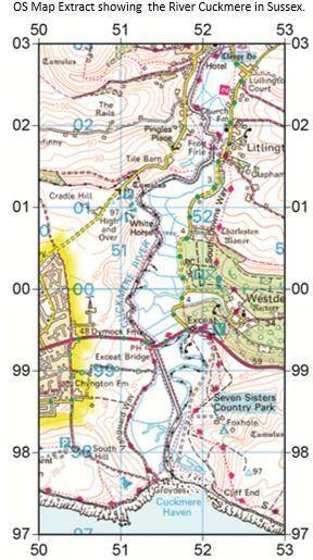 Study the OS map extract that shows the River Cuckmere in Sussex.

Using the OS map extract, descr