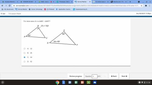 For what value of x is ΔABC ~ ΔDEF?

ABC and DEF are two triangles. An angle A is degree and angle