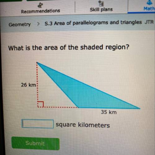 What is the area of the shaded region?
26 km
35 km