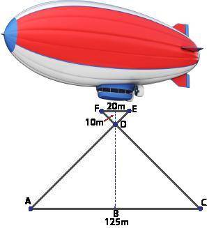 An aerial camera is suspended from a blimp and positioned at D. The camera needs to cover 125 meter