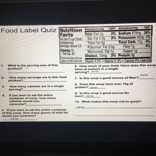 Food label quiz 
Please help