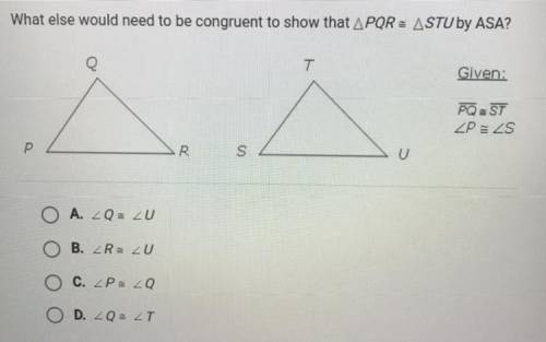 What else would need to be congruent to show that APQR - ASTU by ASA?