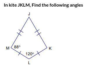 In kite JKLM, find the following angles