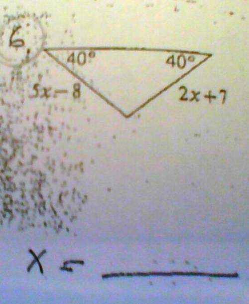 PLEASE HELP!!! AND I WILL GIVE BRAINLIEST Isosceles triangle find x and show your equation to solve