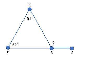 The diagram shows triangle , where ∠ is an exterior angle. What is the measure of ∠? (The question