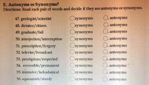 Antonyms and synonyms-please help