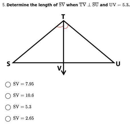 Determine the length of SV when TV SU and UV=5.3 (picture included)