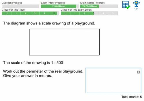 The diagram shows a scale drawing of a playground.

The scale of the drawing is 1 : 500
Work out t
