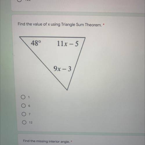 Find the value of x using triangle sum Theorem