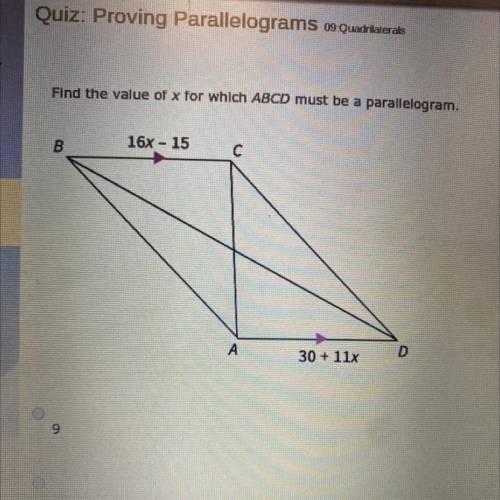Find the value of x for which ABCD must be a parallelogram help
