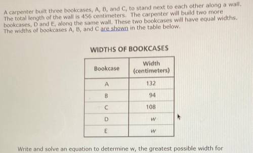 The rest of it is cut off but it’s supposed to say “width for bookcases D and E.” (Need help!)