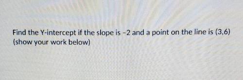 3. Find the Y-intercept if the slope is -2 and a point on the line is (3,6) (show your work below)​