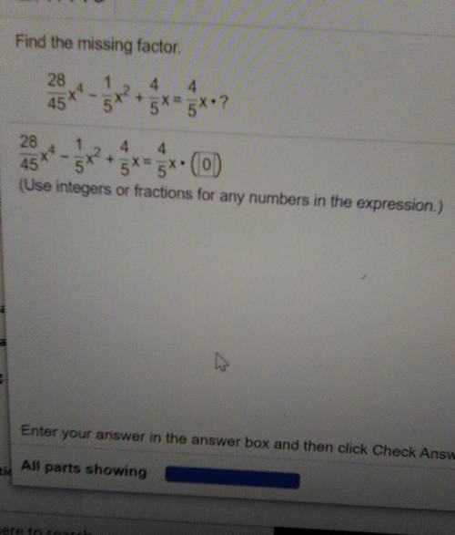 Find the missing factor. 28 45 4 + 4 5X= 5*•? 28 4 * 5x = 3x. (Use integers or fractions for any nu