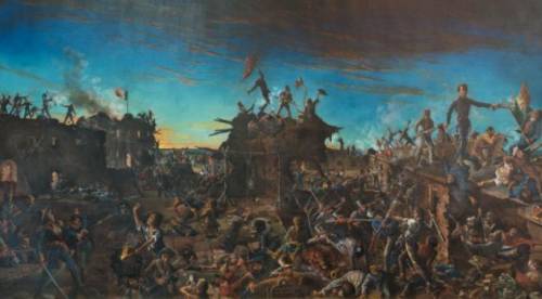 BRAINLEST!! Look closely at the painting, the Alamo, by Henry Arthur McArdle. Here is a link to a H