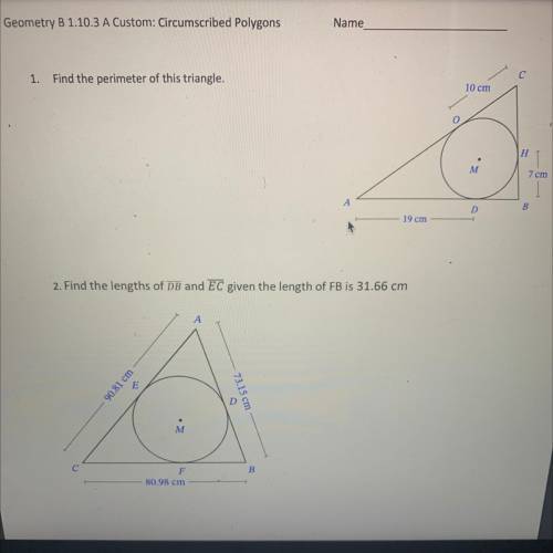 Find the perimeter of this circumscribed triangle. PLEASE HELP!