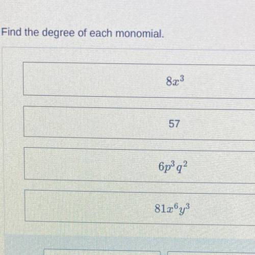 Find the degree of each monomial.