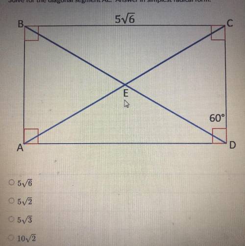 Solve for the diagonal AE. Answer in the simplest radical form