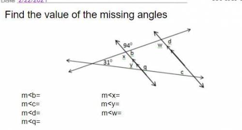 *EXTRA PTS* find the value of the missing angles!!