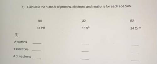Protons electrons and neutrons for each question