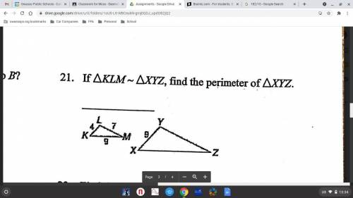DUE FRIDAY (2/26/2021): If KLM ~ XYZ, find the perimeter of XYZ