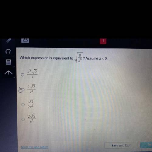 Which expression is equivalent to
/8x6 Assume x > 0.
Help fast