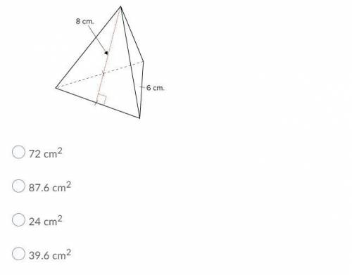 Needing help ASAP will give brainliest. 
Find the total surface area of the pyramid.