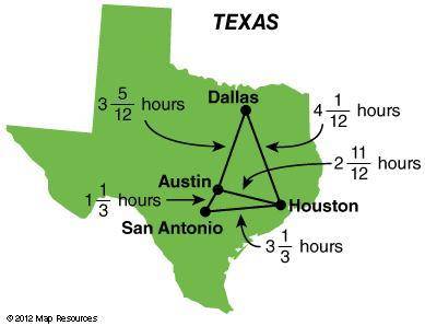 The following map shows the time it takes to drive between four cities in Texas. How much longer wi