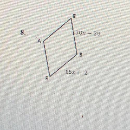 HELP ME PLEASE BRO. Find the value of x and the length of each side.