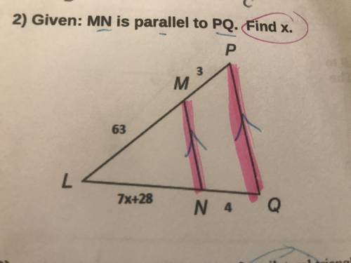 MN is parallel to PQ. Find x. Please help!!
