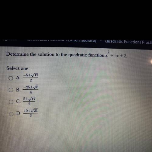Determine the solution to the quadratic function x^2+5x+2