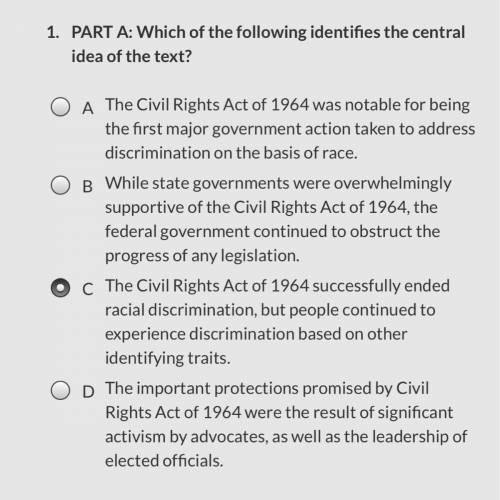 The story is The Civil Rights Act Of 1964 on commonlit , i need the answer ASAPPP!!