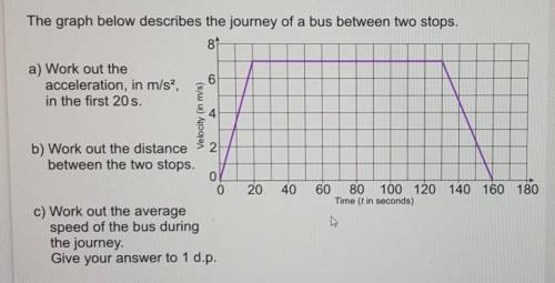 The graph below describes the journey of a bus between two stops.

a) Work out theacceleration, in