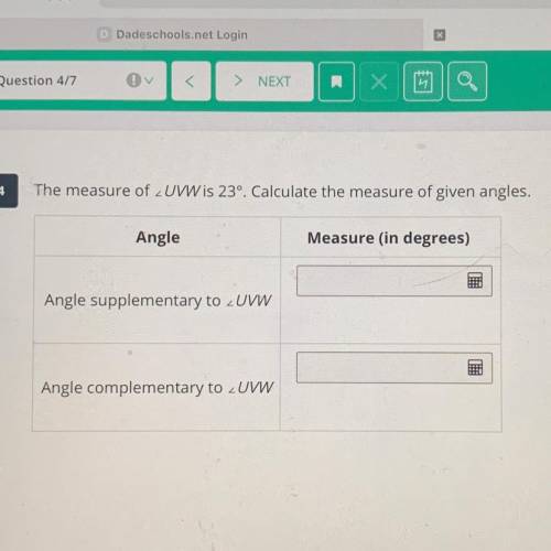 The measure of UWV is 23 degrees. Calculate the measure of given angles