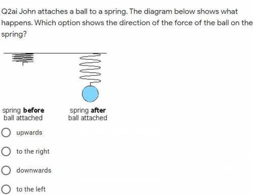 John attaches a ball to a spring. The diagram below shows what happens. Which option shows the dire