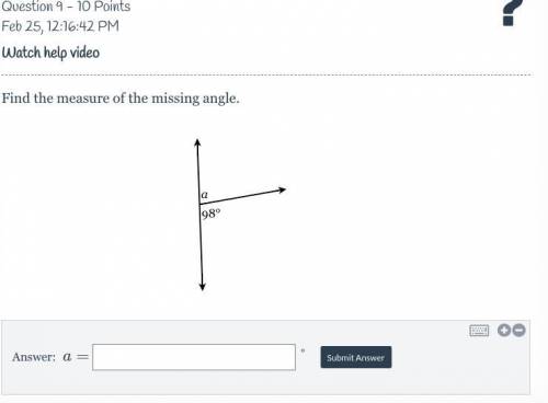 Find the measure of the missing angle.
pls help I will give brainliest and 50 points!