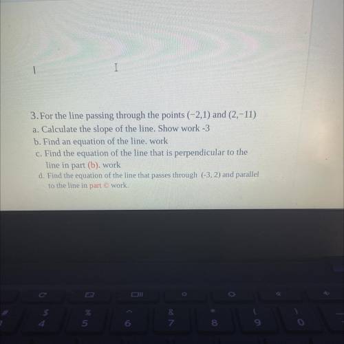 For the line passing through the points (-2,1) and (2,-11) find the equation of the line that is pe
