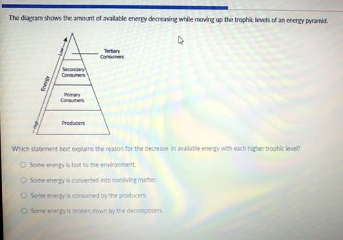 What statement best explains the reason for the decrease in available energy with each higher troph